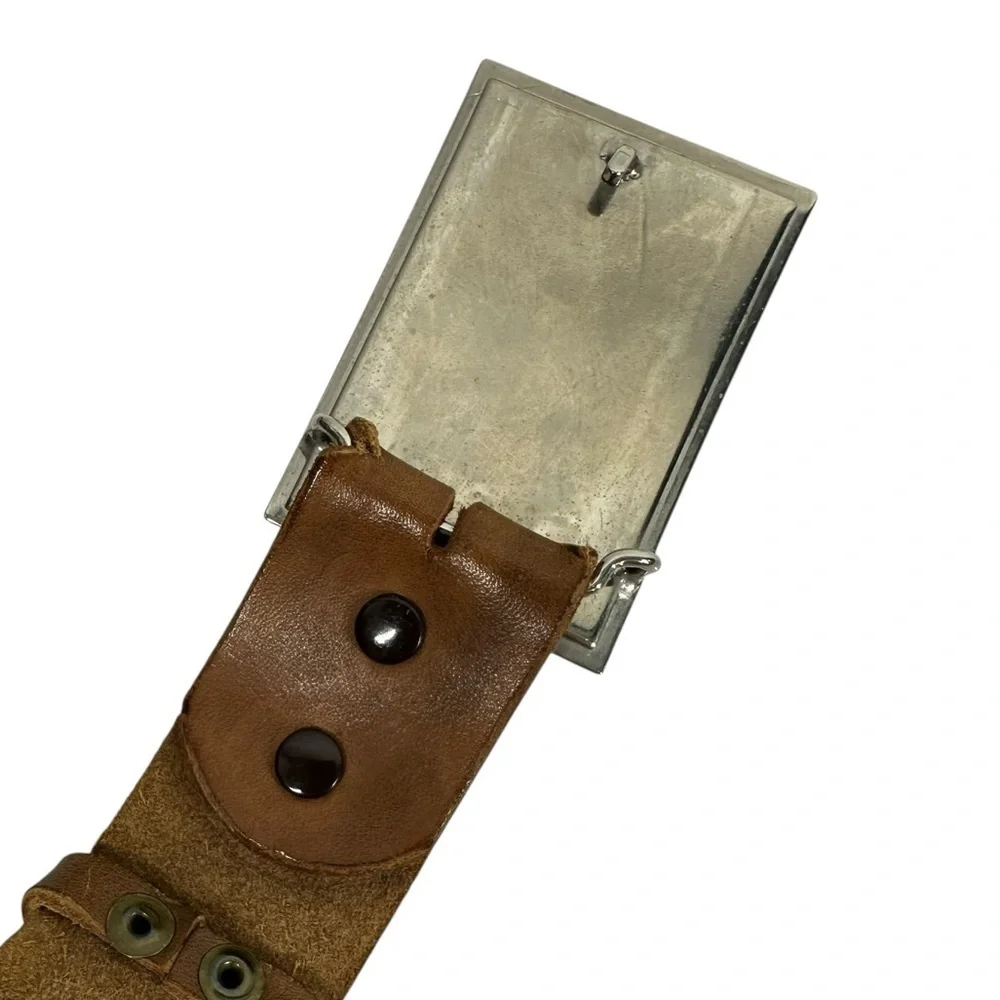 Vintage Brown Star Embossed Leather Belt with Semi Truck Metal Buckle